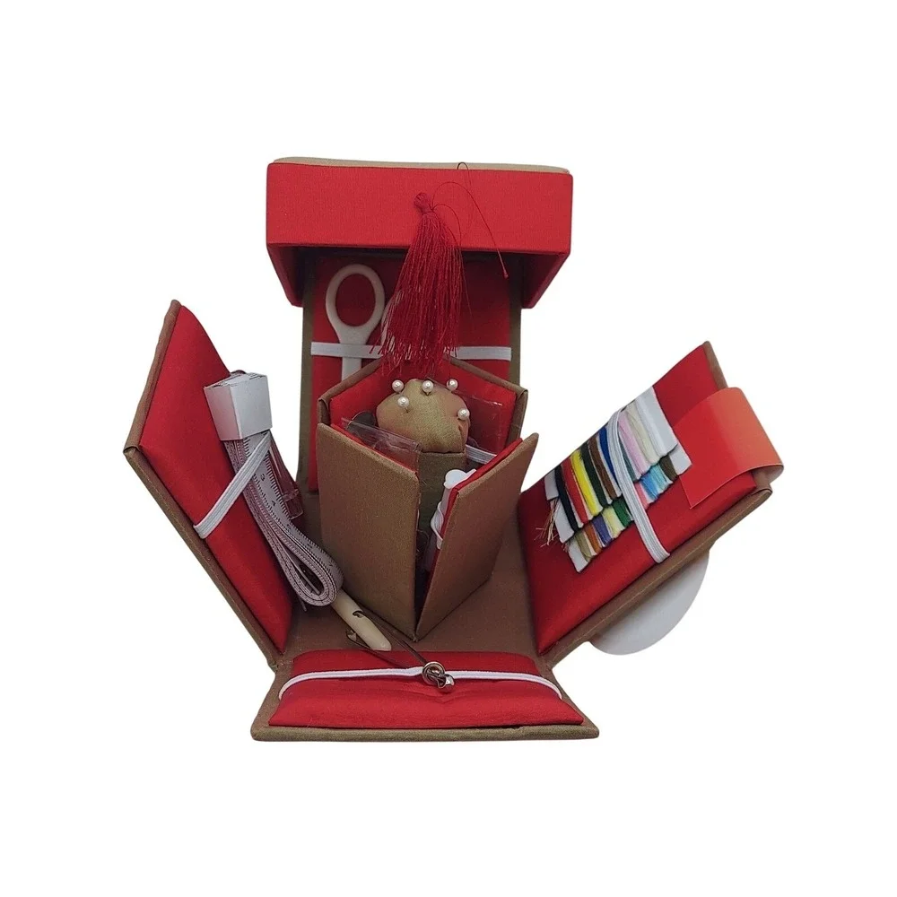 Classic Satin Lined Sewing Box N4301 - Needles, Thread, Scissors And More
